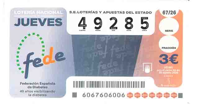 Décimo 49285 del sorteo 67-20/08/2026 Jueves
