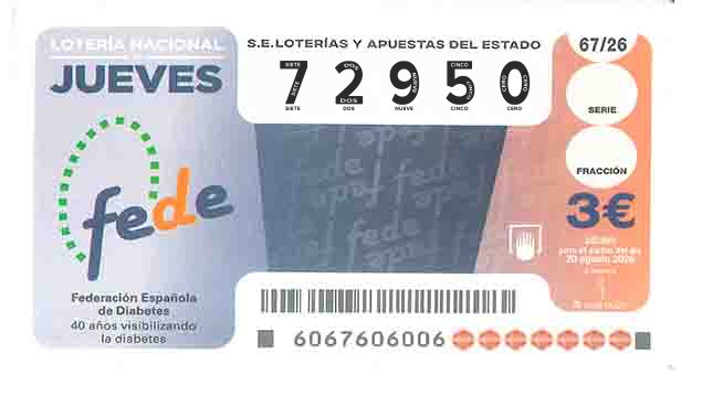 Décimo 72950 del sorteo 67-20/08/2026 Jueves