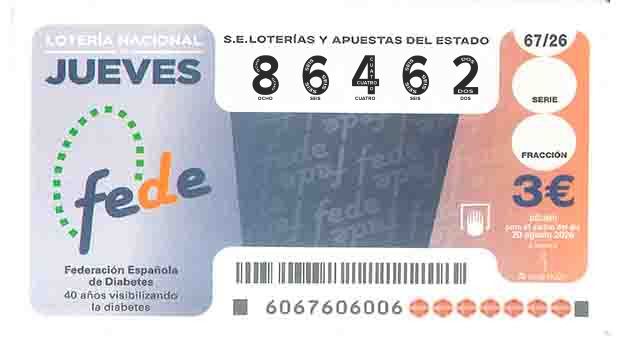 Décimo 86462 del sorteo 67-20/08/2026 Jueves