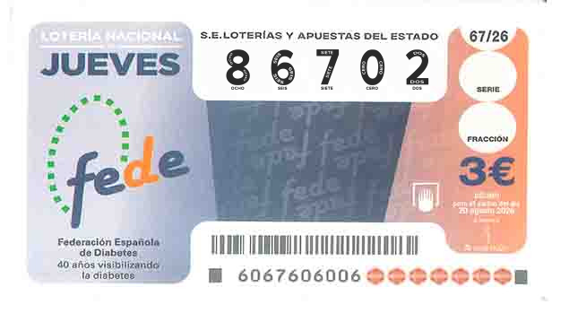 Décimo 86702 del sorteo 67-20/08/2026 Jueves