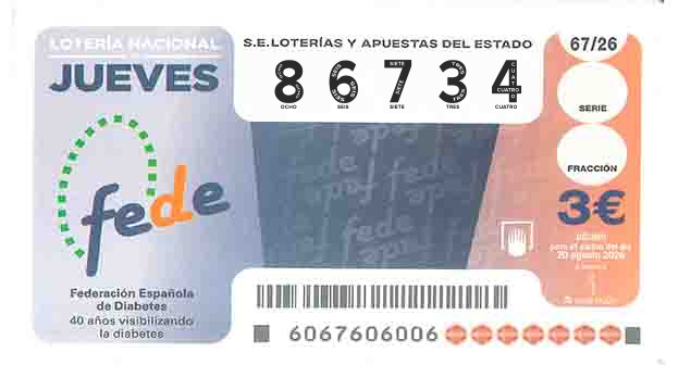 Décimo 86734 del sorteo 67-20/08/2026 Jueves