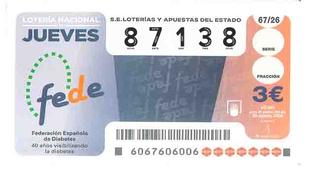 Décimo 87138 del sorteo 67-20/08/2026 Jueves