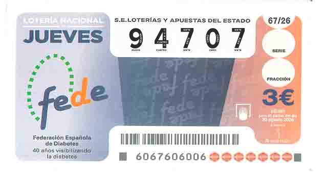 Décimo 94707 del sorteo 67-20/08/2026 Jueves