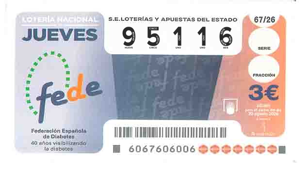 Décimo 95116 del sorteo 67-20/08/2026 Jueves