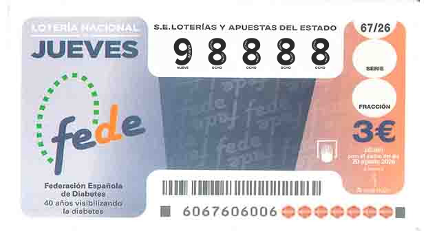 Décimo 98888 del sorteo 67-20/08/2026 Jueves