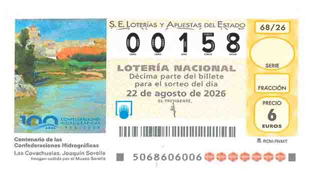 Décimo 00158 del sorteo 68-22/08/2026 Sábado