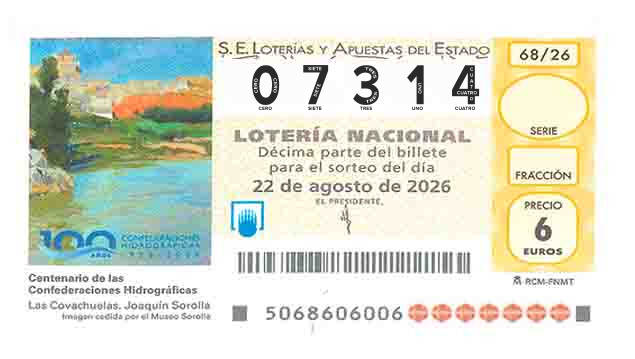 Décimo 07314 del sorteo 68-22/08/2026 Sábado