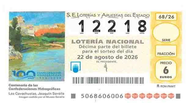 Décimo 12218 del sorteo 68-22/08/2026 Sábado