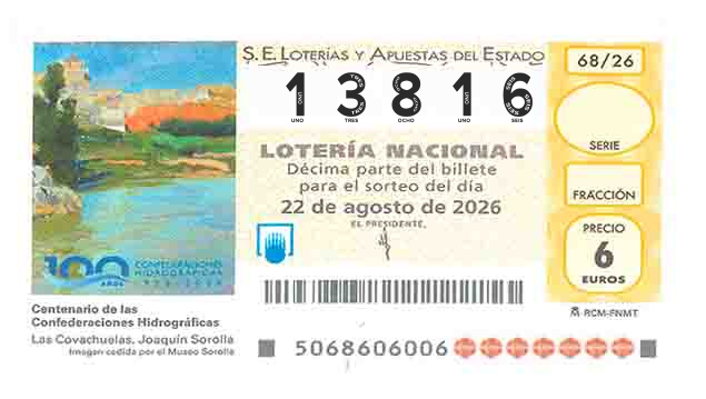 Décimo 13816 del sorteo 68-22/08/2026 Sábado