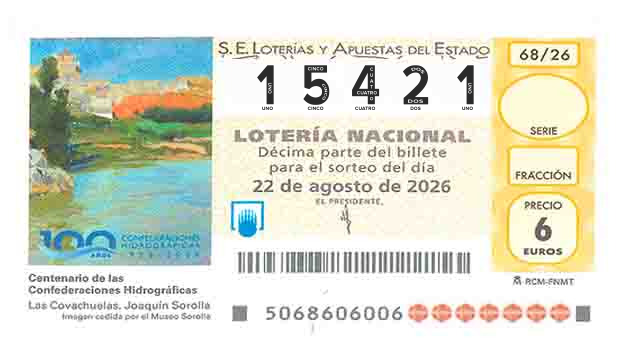 Décimo 15421 del sorteo 68-22/08/2026 Sábado