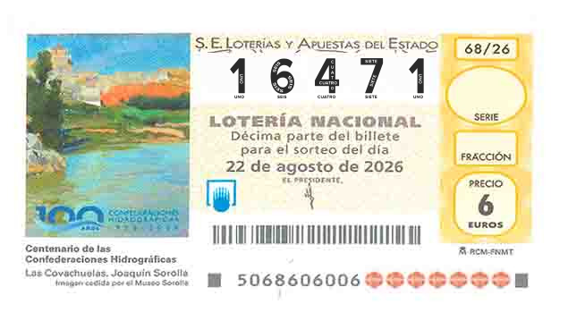 Décimo 16471 del sorteo 68-22/08/2026 Sábado