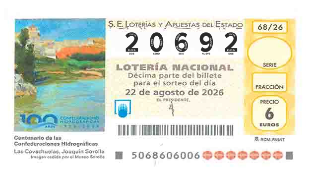 Décimo 20692 del sorteo 68-22/08/2026 Sábado