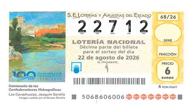 Décimo 22712 del sorteo 68-22/08/2026 Sábado