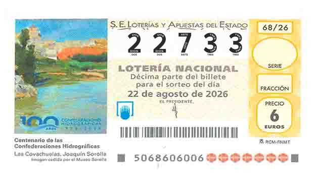 Décimo 22733 del sorteo 68-22/08/2026 Sábado