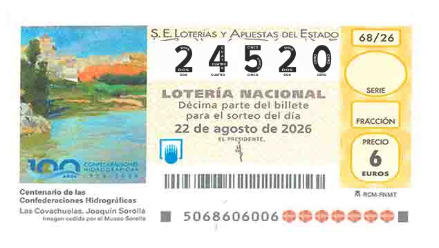 Décimo 24520 del sorteo 68-22/08/2026 Sábado
