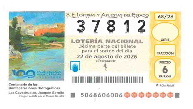Décimo 37812 del sorteo 68-22/08/2026 Sábado