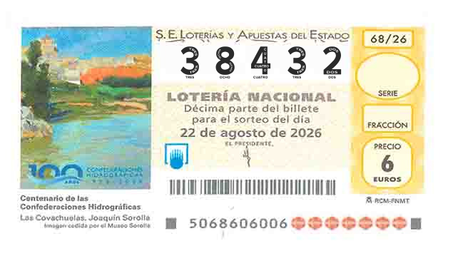 Décimo 38432 del sorteo 68-22/08/2026 Sábado