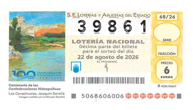 Décimo 39861 del sorteo 68-22/08/2026 Sábado