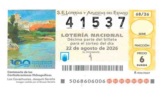 Décimo 41537 del sorteo 68-22/08/2026 Sábado