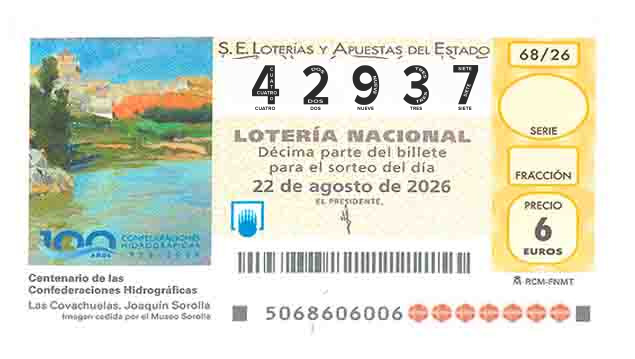 Décimo 42937 del sorteo 68-22/08/2026 Sábado