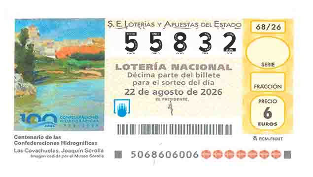 Décimo 55832 del sorteo 68-22/08/2026 Sábado