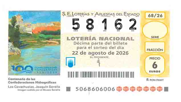 Décimo 58162 del sorteo 68-22/08/2026 Sábado