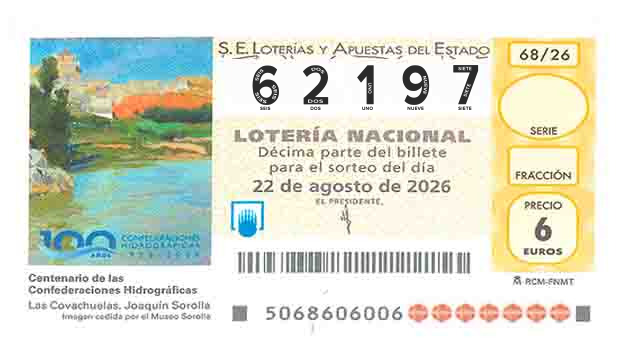 Décimo 62197 del sorteo 68-22/08/2026 Sábado