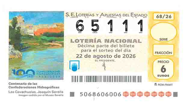 Décimo 65111 del sorteo 68-22/08/2026 Sábado