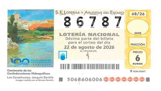 Décimo 86787 del sorteo 68-22/08/2026 Sábado