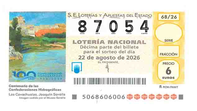 Décimo 87054 del sorteo 68-22/08/2026 Sábado