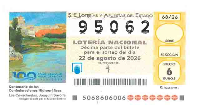 Décimo 95062 del sorteo 68-22/08/2026 Sábado
