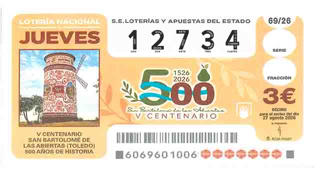 Décimo 12734 del sorteo 69-27/08/2026 Jueves