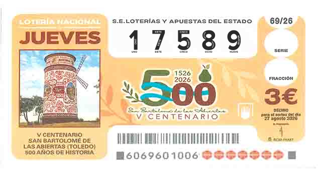 Décimo 17589 del sorteo 69-27/08/2026 Jueves