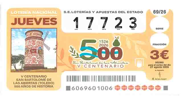 Décimo 17723 del sorteo 69-27/08/2026 Jueves