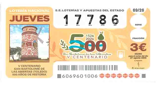 Décimo 17786 del sorteo 69-27/08/2026 Jueves