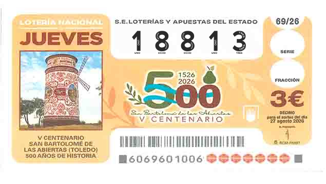 Décimo 18813 del sorteo 69-27/08/2026 Jueves