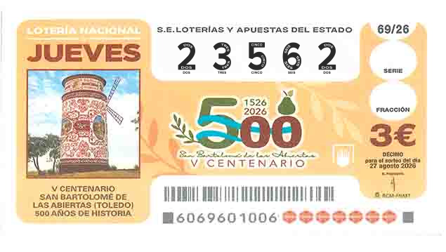 Décimo 23562 del sorteo 69-27/08/2026 Jueves