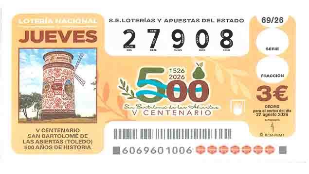Décimo 27908 del sorteo 69-27/08/2026 Jueves