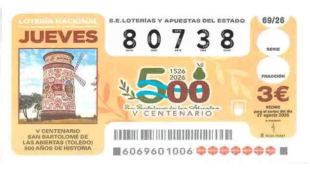 Décimo 80738 del sorteo 69-27/08/2026 Jueves