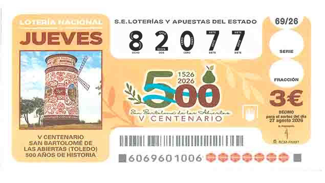 Décimo 82077 del sorteo 69-27/08/2026 Jueves