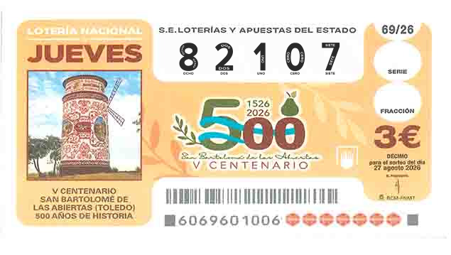 Décimo 82107 del sorteo 69-27/08/2026 Jueves
