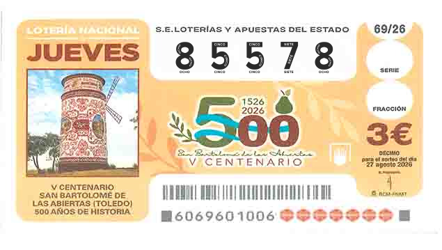 Décimo 85578 del sorteo 69-27/08/2026 Jueves