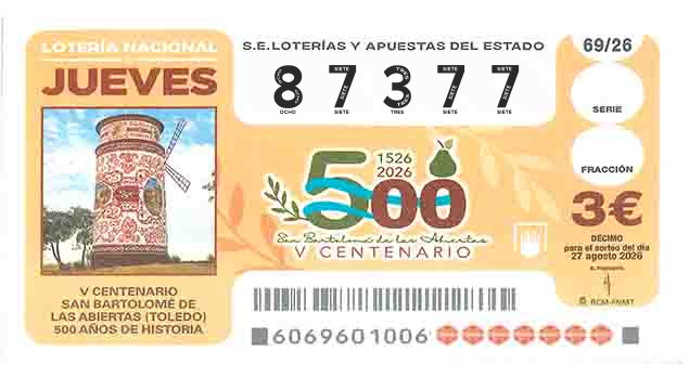 Décimo 87377 del sorteo 69-27/08/2026 Jueves