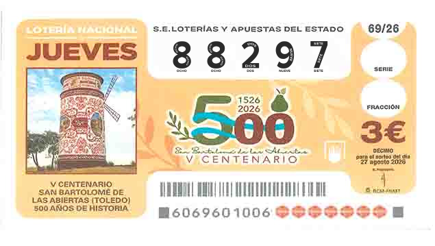 Décimo 88297 del sorteo 69-27/08/2026 Jueves
