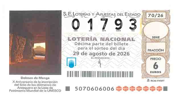 Décimo 01793 del sorteo 70-29/08/2026 Sábado