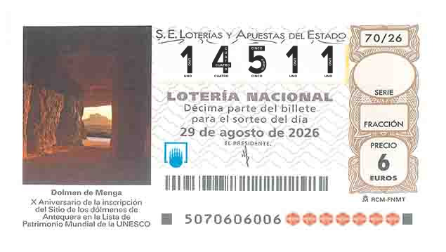 Décimo 14511 del sorteo 70-29/08/2026 Sábado
