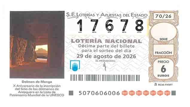 Décimo 17678 del sorteo 70-29/08/2026 Sábado