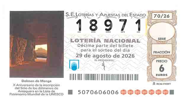 Décimo 18971 del sorteo 70-29/08/2026 Sábado