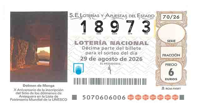 Décimo 18973 del sorteo 70-29/08/2026 Sábado