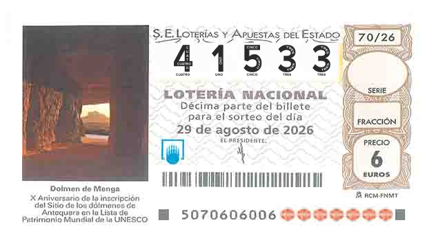 Décimo 41533 del sorteo 70-29/08/2026 Sábado